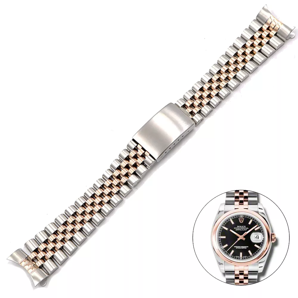 19-20-22mm-deux-tons-creux-extr-mit-incurv-e-solide-vis-liens-remplacement-Bracelet-5 Two-Tone Steel & Rose Gold Strap Bracelet Jubilee for Rolex Datejust 13,17,19,20mm Stainless Steel