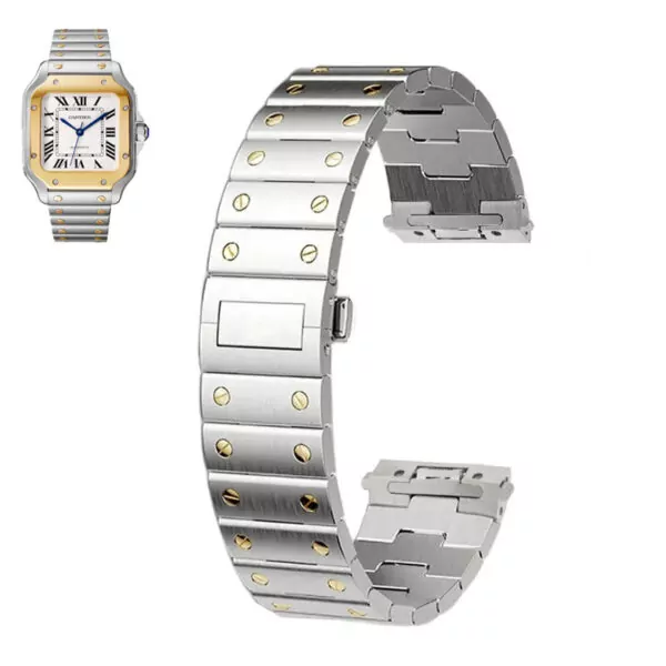 variant-image-couleur-de-bande-a-golden-2 Two-Tone Gold & Silver Strap Bracelet for New Santos Cartier with Quick Release