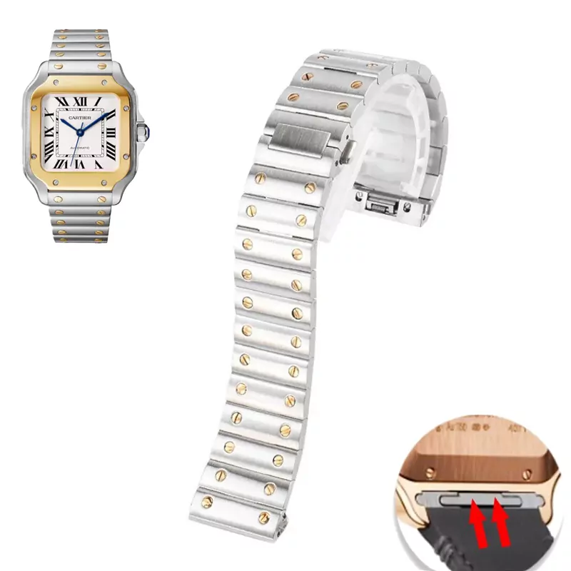 variant-image-couleur-de-bande-a-silver-gold-2 Two-Tone Gold & Silver Strap Bracelet for New Santos Cartier with Quick Release