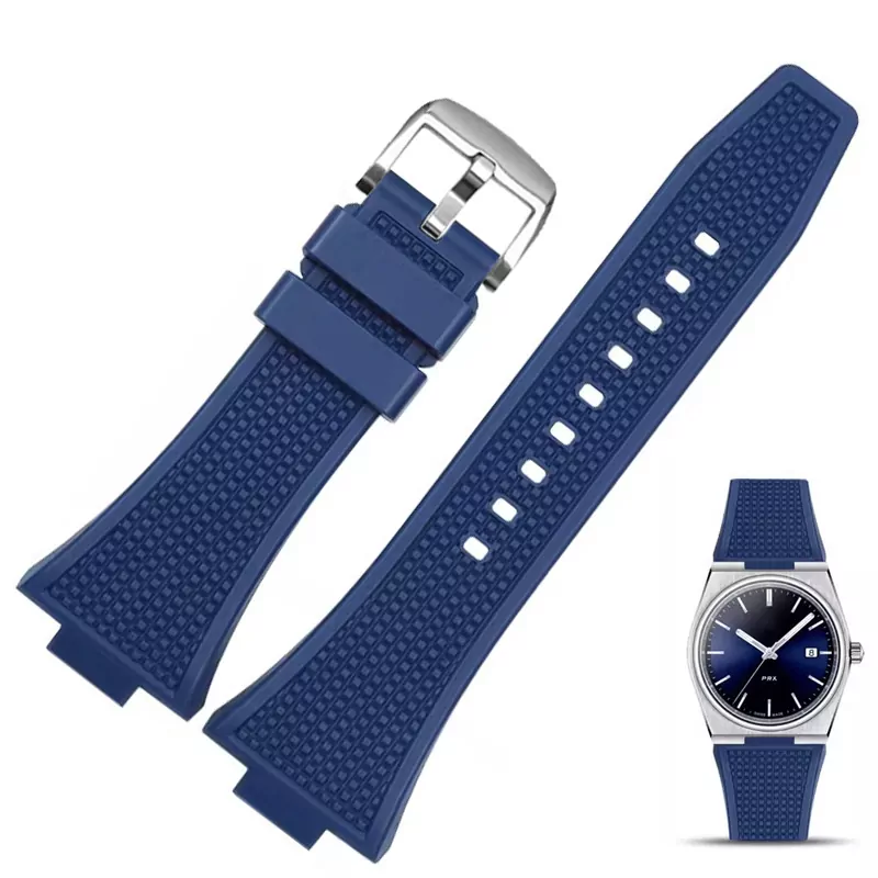 variant-image-couleur-de-bande-blue-silver-7 copy Blue Rubber Strap Bracelet for Tissot PRX Series with Quick Release System - 26x12mm