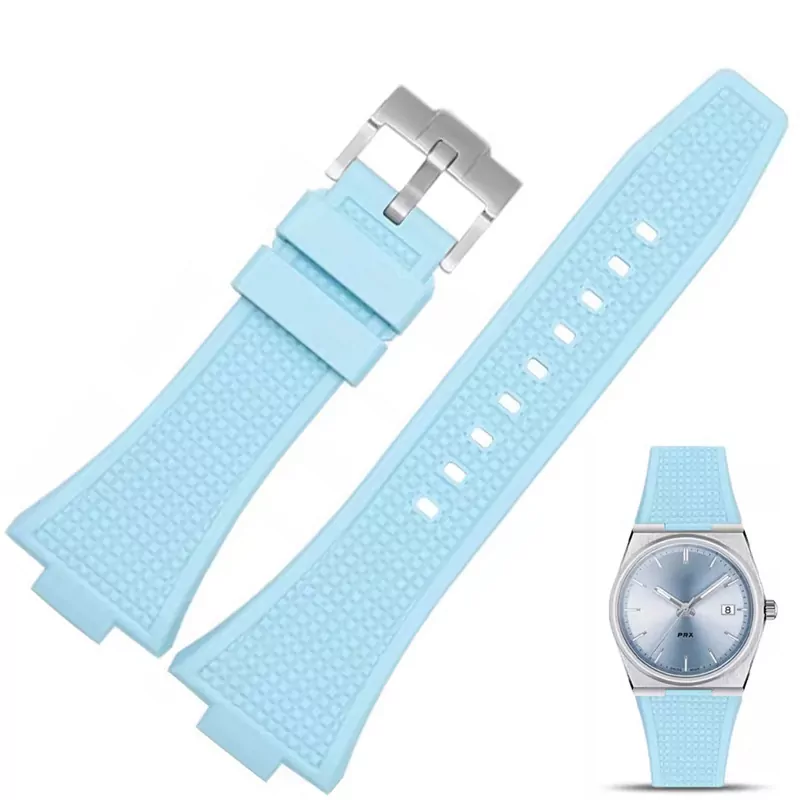 variant-image-couleur-de-bande-sky-blue-silver-13 copy Light Blue Rubber Strap Bracelet for Tissot PRX Series with Quick Release System - 26x12mm