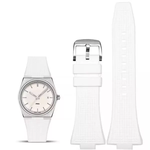 variant-image-couleur-de-bande-white-silver-4 White Rubber Strap Bracelet for Tissot PRX Series with Quick Release System - 26x12mm