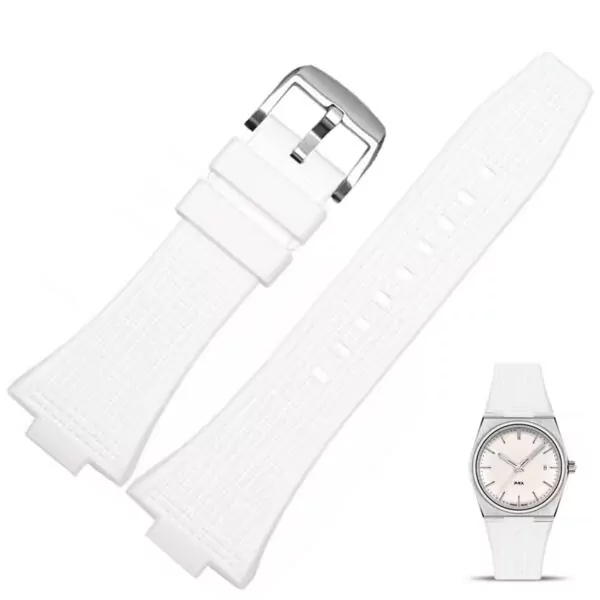 variant-image-couleur-de-bande-white-silver-4 copy White Rubber Strap Bracelet for Tissot PRX Series with Quick Release System - 26x12mm