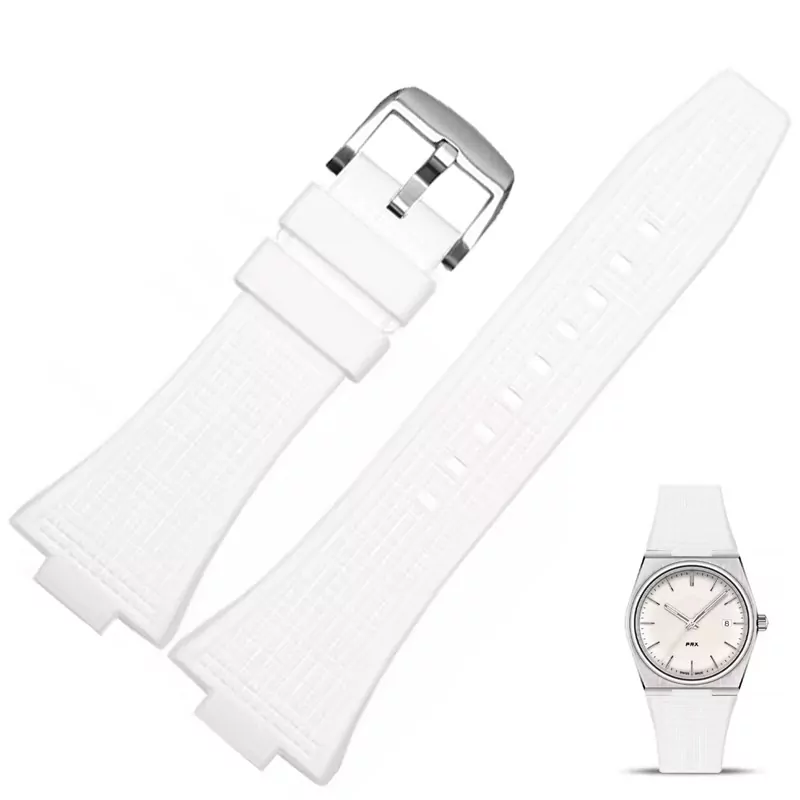variant-image-couleur-de-bande-white-silver-4 copy White Rubber Strap Bracelet for Tissot PRX Series with Quick Release System - 26x12mm