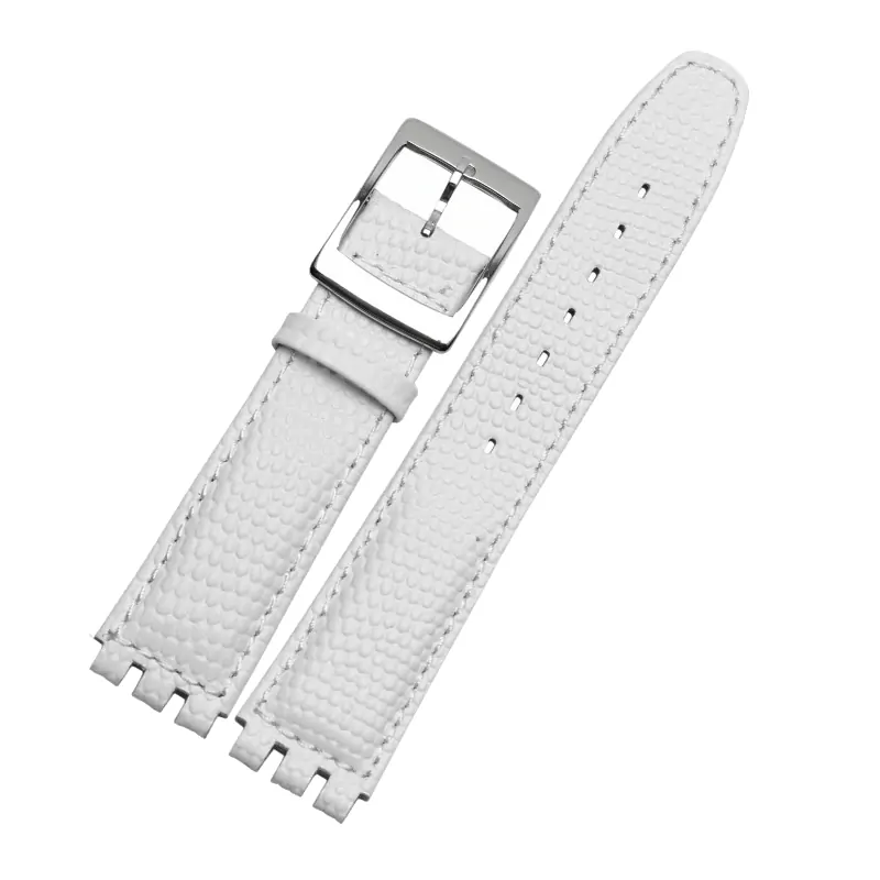 racelet-de-montre-en-cuir-veritable-imp_main-2 White Strap Band For Swatch 17mm In Calf Leather with printed Lizard Grain