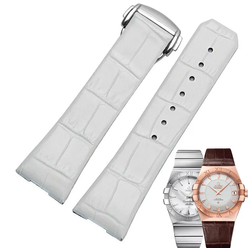 17-23mm-bracelets-cuir-pour-montre-Omega-Constellation-Double-aigle-bracelets-de-montre-Bracelet-femme-12 White Strap Bracelet for Omega Constellation Crocodile/Alligator - 17,23mm