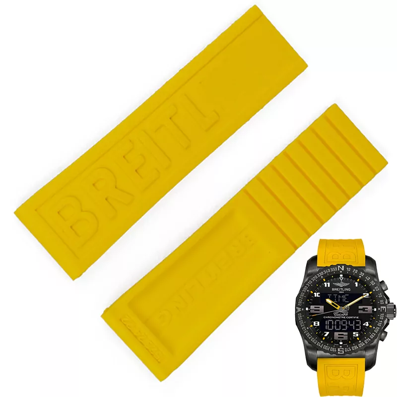 BTFRXX2-8 Yellow Strap For Navitimer, Chronomat, Avenger, SuperOcean, Aviator 22, 24mm In Rubber