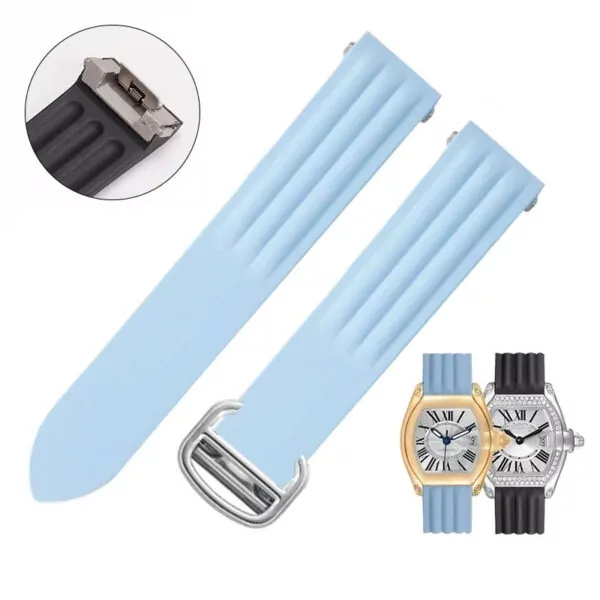 Light Blue Rubber Strap for Cartier Roadster 19mm
