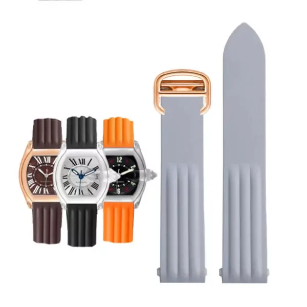 Watch_Strap_for_Cartier_Roadster_In_Rubber_20 Light Gray Rubber Strap Band for Cartier Roadster Quick Switch - 19mm