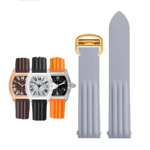 Watch_Strap_for_Cartier_Roadster_In_Rubber_21 Light Gray Rubber Strap Band for Cartier Roadster Quick Switch - 19mm