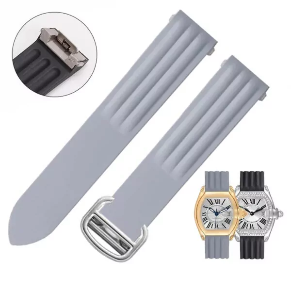 Watch_Strap_for_Cartier_Roadster_In_Rubber_22 Light Gray Rubber Strap Band for Cartier Roadster Quick Switch - 19mm