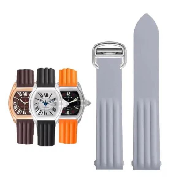 Watch_Strap_for_Cartier_Roadster_In_Rubber_23 Light Gray Rubber Strap Band for Cartier Roadster Quick Switch - 19mm