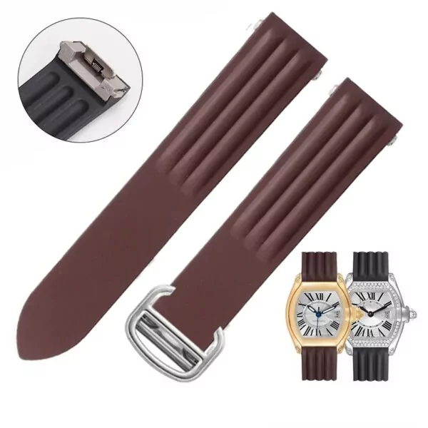 Watch_Strap_for_Cartier_Roadster_In_Rubber_26 Brown Rubber Strap Band for Cartier Roadster Quick Switch - 19mm
