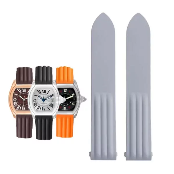 Watch_Strap_for_Cartier_Roadster_In_Rubber_34 Light Gray Rubber Strap Band for Cartier Roadster Quick Switch - 19mm