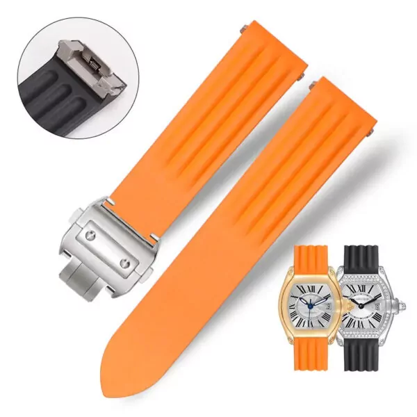 Watch_Strap_for_Cartier_Roadster_In_Rubber_4 Orange Rubber Strap Band for Cartier Roadster Quick Switch – 19mm