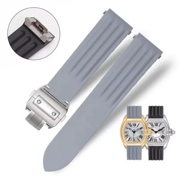 Watch_Strap_for_Cartier_Roadster_In_Rubber_5 Light Gray Rubber Strap Band for Cartier Roadster Quick Switch - 19mm