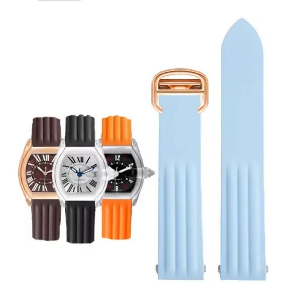 Watch_Strap_for_Cartier_Roadster_In_Rubber_8 Light Blue Rubber Strap Band for Cartier Roadster Quick Switch - 19mm