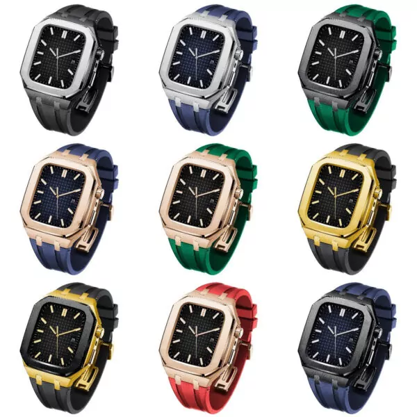 kit-de-modification-compatible-avec-appl_main-4 Black and Silver Rubber Band for Apple iWatch Series with Royal Oak End Links