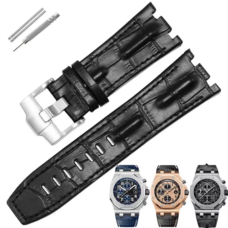 Corned_crocodile_pattern_strap_for_Audemars_Piguet_royal_oak_offshore_ap_1 Black Crocodile Corned Grain Leather Bracelet for Audemars Piguet Royal Oak Offshore - 28mm