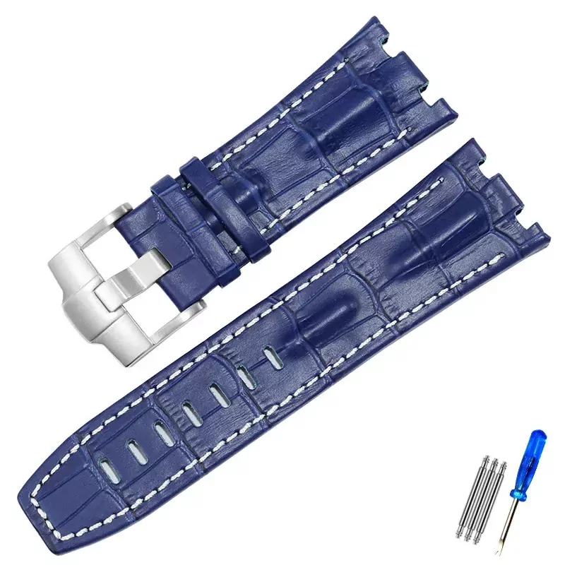 Corned_crocodile_pattern_strap_for_Audemars_Piguet_royal_oak_offshore_ap_14 Blue & White Crocodile Corned Grain Leather Bracelet for Audemars Piguet Royal Oak Offshore - 28mm