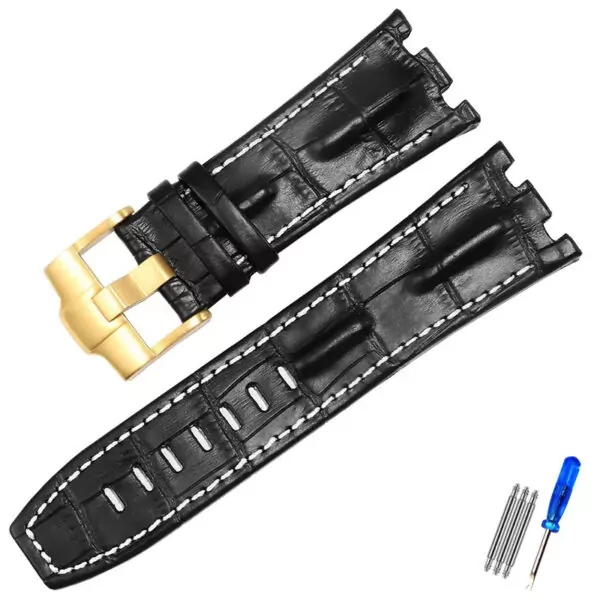 Corned_crocodile_pattern_strap_for_Audemars_Piguet_royal_oak_offshore_ap_24 Black & White Crocodile Corned Grain Leather Bracelet for Audemars Piguet Royal Oak Offshore - 28mm