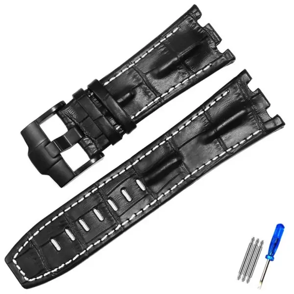 Corned_crocodile_pattern_strap_for_Audemars_Piguet_royal_oak_offshore_ap_25 Black & White Crocodile Corned Grain Leather Bracelet for Audemars Piguet Royal Oak Offshore - 28mm