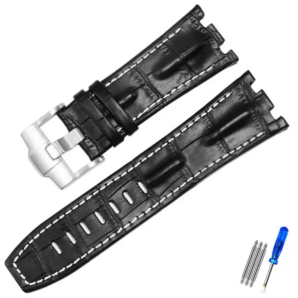Corned_crocodile_pattern_strap_for_Audemars_Piguet_royal_oak_offshore_ap_6 Black & White Crocodile Corned Grain Leather Bracelet for Audemars Piguet Royal Oak Offshore - 28mm
