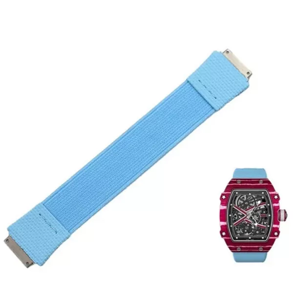Elastic_Band_for_ Richard Mille RM055, pour RM030 RM67-02 RM35-02_10 Light Blue Nylon Loop Strap for Richard Mille - RM030, RM035, RM055, RM067...