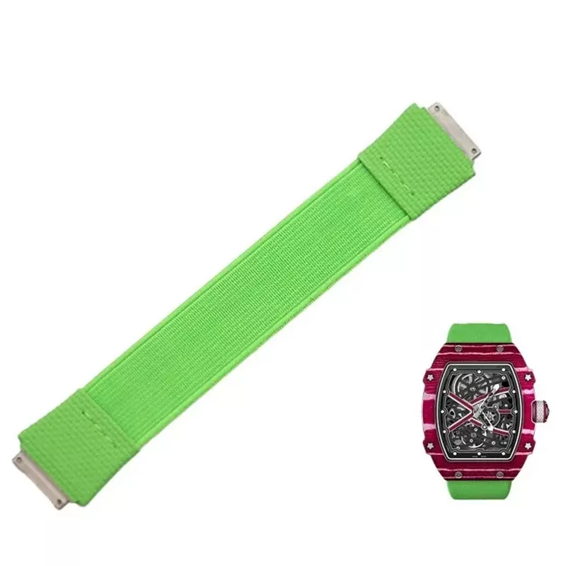 Elastic_Band_for_ Richard Mille RM055, pour RM030 RM67-02 RM35-02_12 Light Green Nylon Loop Strap for Richard Mille - RM030, RM035, RM055, RM067...