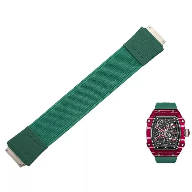 Elastic_Band_for_ Richard Mille RM055, pour RM030 RM67-02 RM35-02_13 Dark Green Nylon Loop Strap for Richard Mille - RM030, RM035, RM055, RM067...