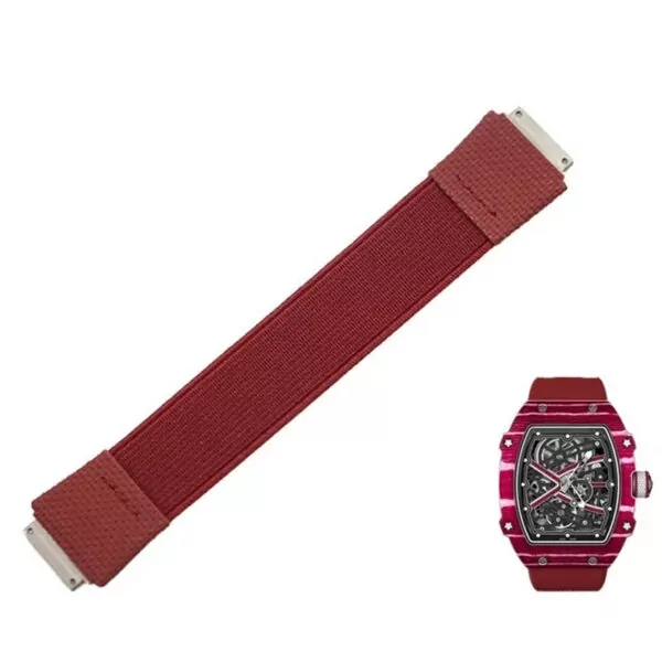 Elastic_Band_for_ Richard Mille RM055, pour RM030 RM67-02 RM35-02_15 Brick Red Nylon Loop Strap for Richard Mille - RM030, RM035, RM055, RM067...