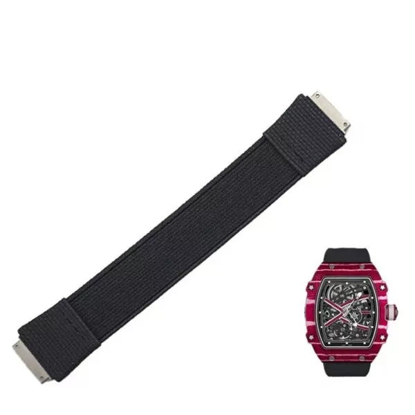 Elastic_Band_for_ Richard Mille RM055, pour RM030 RM67-02 RM35-02_16 Black Nylon Loop Strap for Richard Mille - RM030, RM035, RM055, RM067...