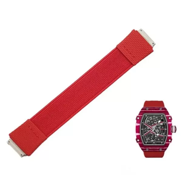 Elastic_Band_for_ Richard Mille RM055, pour RM030 RM67-02 RM35-02_7 Red Nylon Loop Strap for Richard Mille - RM030, RM035, RM055, RM067...