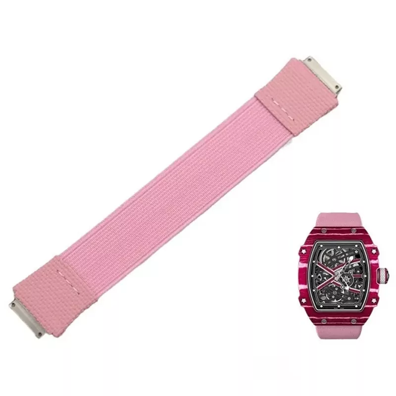Elastic_Band_for_ Richard Mille RM055, pour RM030 RM67-02 RM35-02_8 Pink Nylon Loop Strap for Richard Mille - RM030, RM035, RM055, RM067...