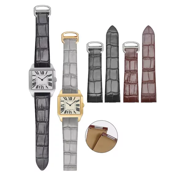 Grey_Strap_for_Cartier_Santos Dumont_1 Grey Alligator Grain Leather for Cartier Santos W2007051- 2 sizes