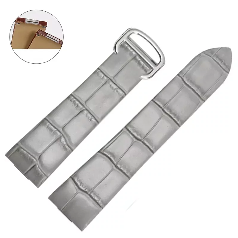 Grey_Strap_for_Cartier_Santos Dumont_5 Grey Alligator Grain Leather for Cartier Santos W2007051- 2 sizes