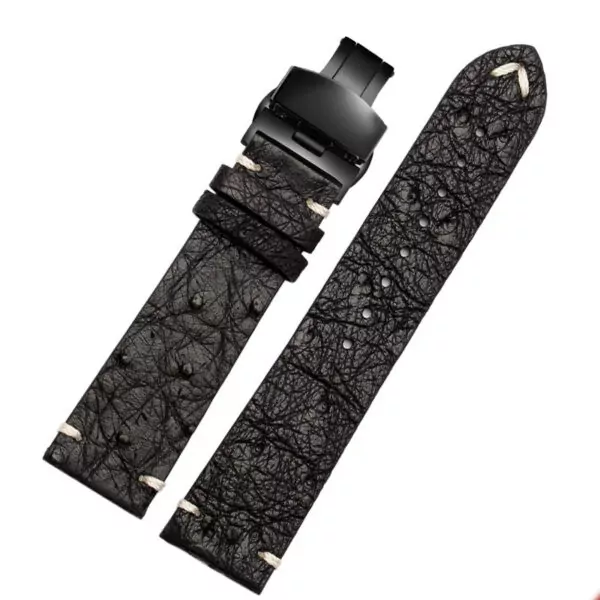 Handmade_Genuine_Ostrich_Leather_Watch_Strap_21 Black Genuine Ostrich Leather Strap - 3 Sizes