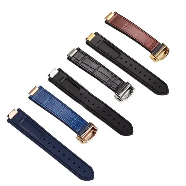 Leather_Rubber_Back_strap_bracelet_for_Cartier_Ballon_Bleu_1 Blue & Silver Leather Strap Bracelet for Ballon Bleu Cartier Rubber back- 2 sizes