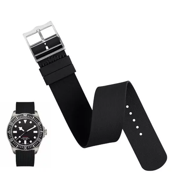 Rubber_Nato_strap_bracelet_for_Tudor_black bay_pellagos_7 Black Nato Strap for Tudor Black Bay, Pelagos in Rubber - 3 sizes