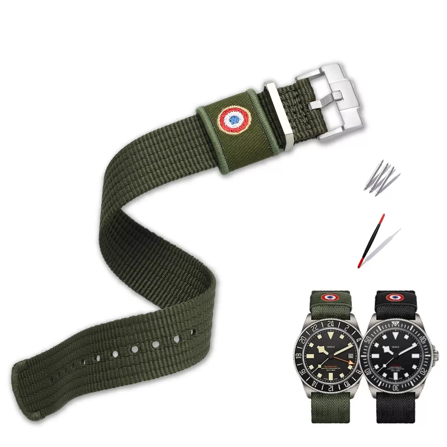 bracelet_Nato_for_Tudor_Pelagos_FXD_GMT_Black-bay_Marine_National_5 Green Nato Strap Tudor Black Bay, Pelagos GMT/FXD Marine National in Nylon - 22mm