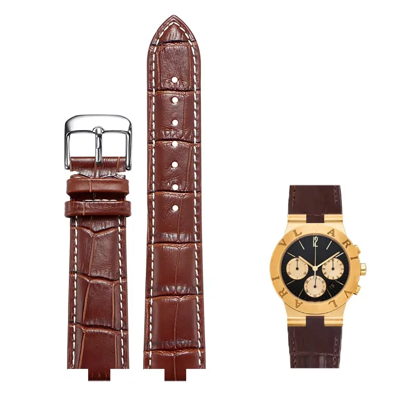 Leather_strap_for_Bvlgari_diagono_38 Brown & White Genuine Leather Strap for Diagono Bvlgari - 6 sizes