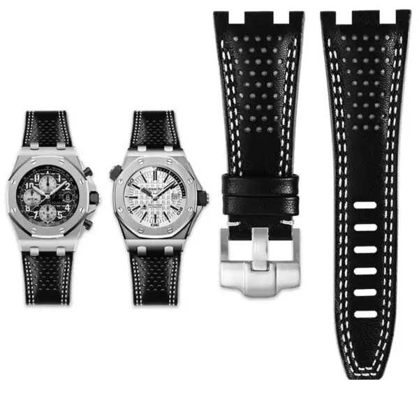 Perforated_Double_Stitching_Strap_for_Audemars_Piguet_Royal_Oak_Offshore_15 Black & White Perforated Leather Bracelet for Audemars Piguet Royal Oak Offshore - 28mm